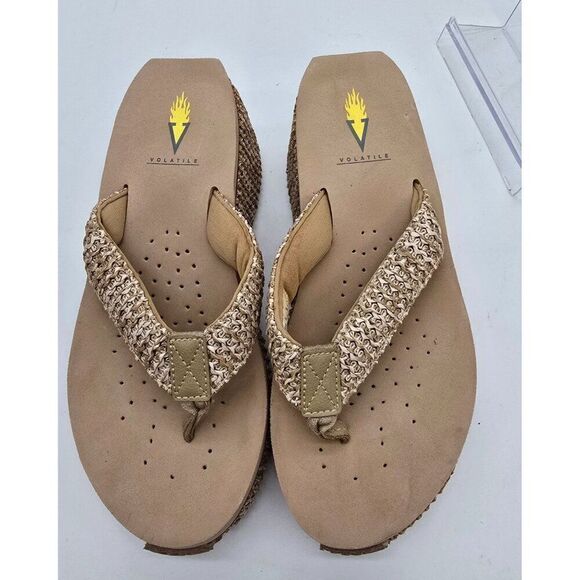 Volatile Womens Woven Platform Sandals Beige Size 8 Beach Y2K - Picture 1 of 7